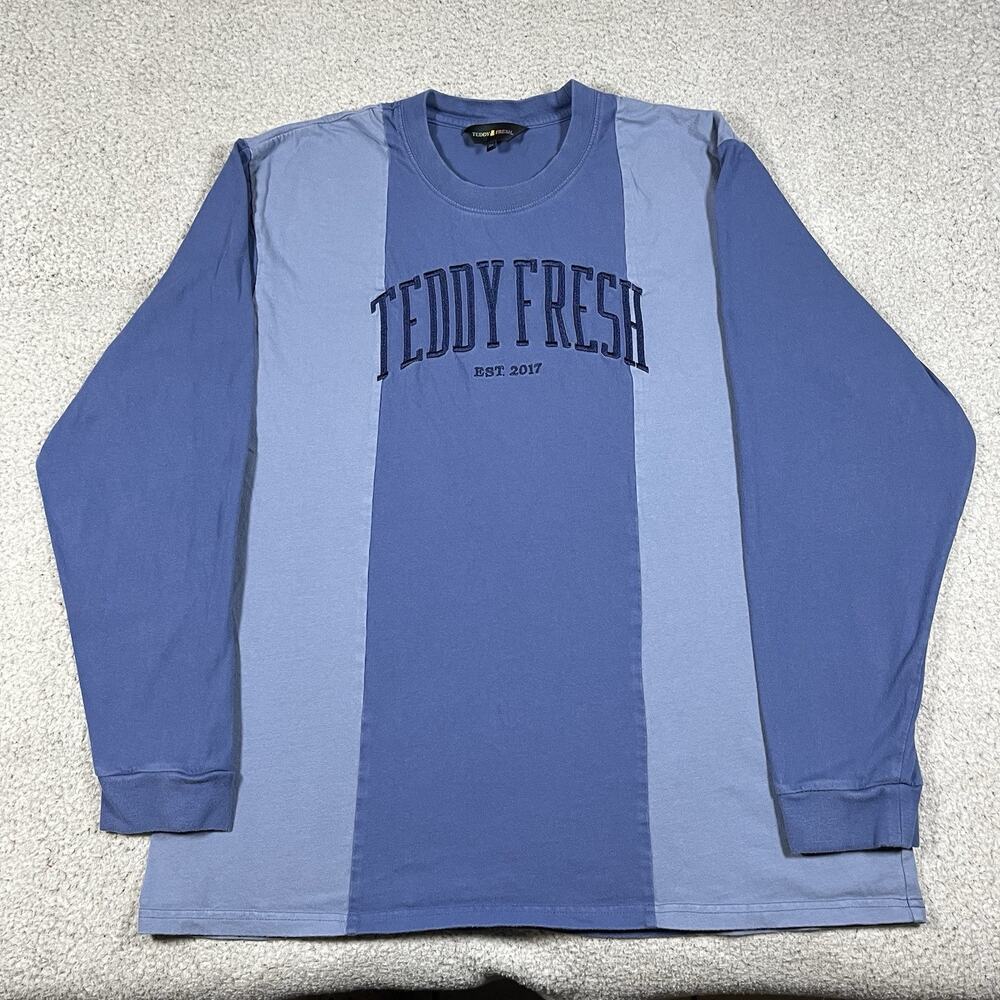 Teddy Fresh Shirt Mens 2XL Blue Long Sleeve Colorblock Streetwear Embroidered
